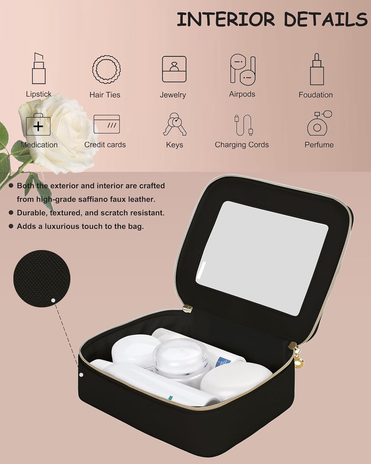 Small Clear Makeup Bag for Purse, Cute Mini Clear Cosmetic Bag Case Organizer, TSA Approved Square Small Makeup Case Pouch with Zipper, Car Travel Purse Essentials for Women (Pink, S)