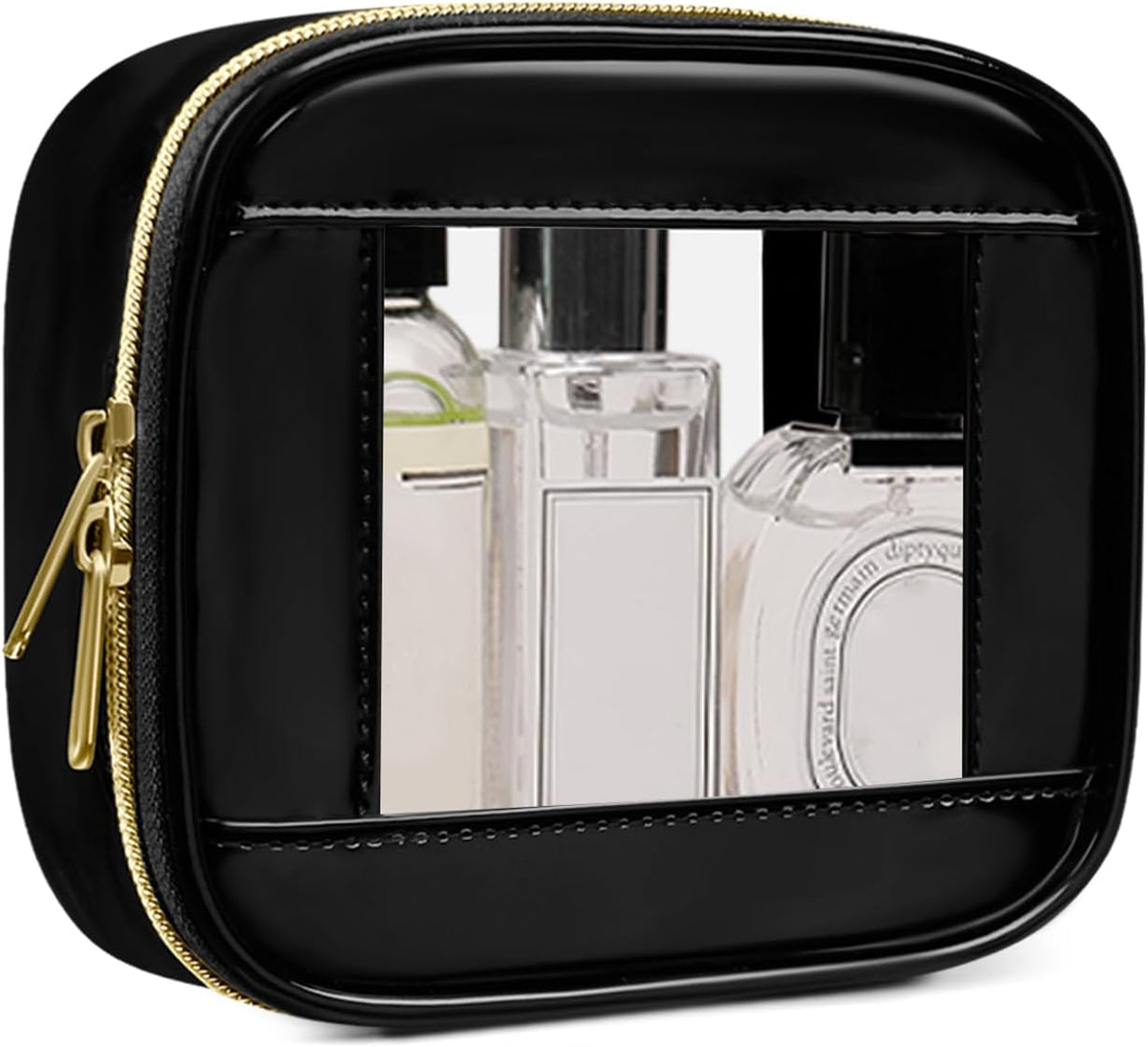 Small Clear Makeup Bag for Purse, Cute Mini Clear Cosmetic Bag Case Organizer, TSA Approved Square Small Makeup Case Pouch with Zipper, Car Travel Purse Essentials for Women (Pink, S)