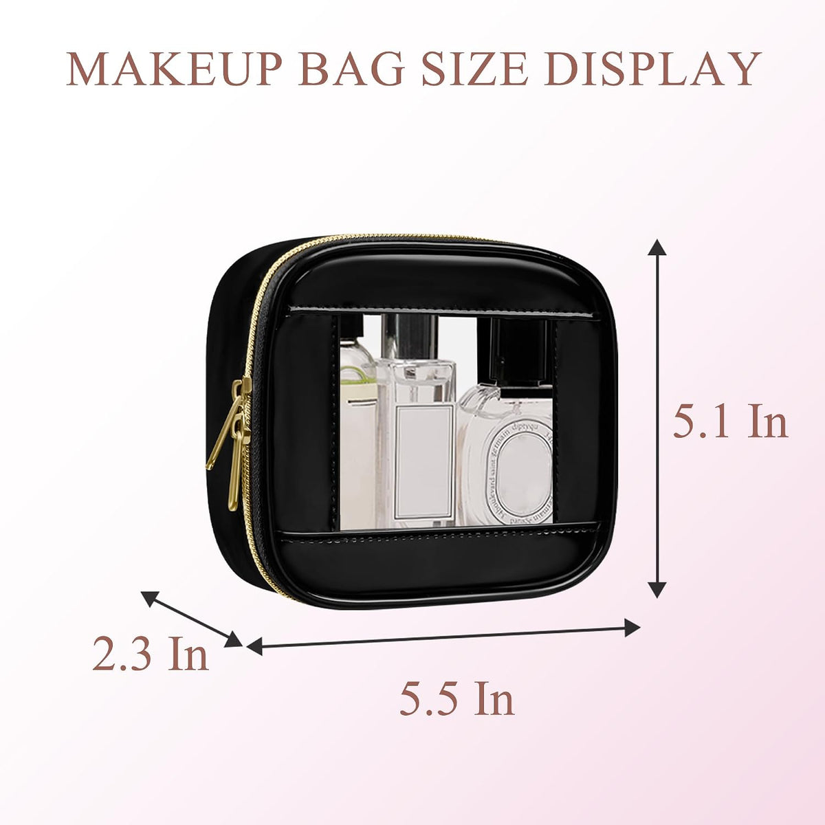Small Clear Makeup Bag for Purse, Cute Mini Clear Cosmetic Bag Case Organizer, TSA Approved Square Small Makeup Case Pouch with Zipper, Car Travel Purse Essentials for Women (Pink, S)