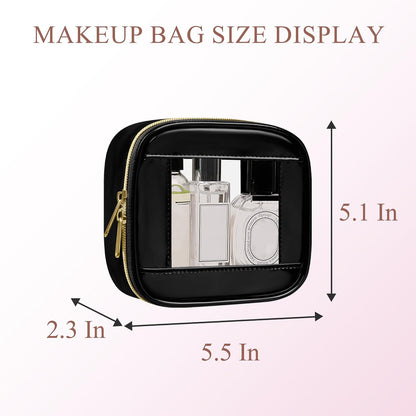 Small Clear Makeup Bag for Purse, Cute Mini Clear Cosmetic Bag Case Organizer, TSA Approved Square Small Makeup Case Pouch with Zipper, Car Travel Purse Essentials for Women (Pink, S)