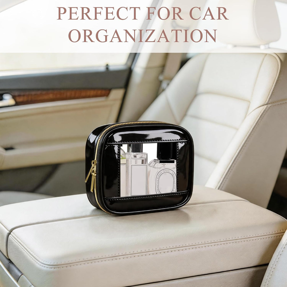 Small Clear Makeup Bag for Purse, Cute Mini Clear Cosmetic Bag Case Organizer, TSA Approved Square Small Makeup Case Pouch with Zipper, Car Travel Purse Essentials for Women (Pink, S)