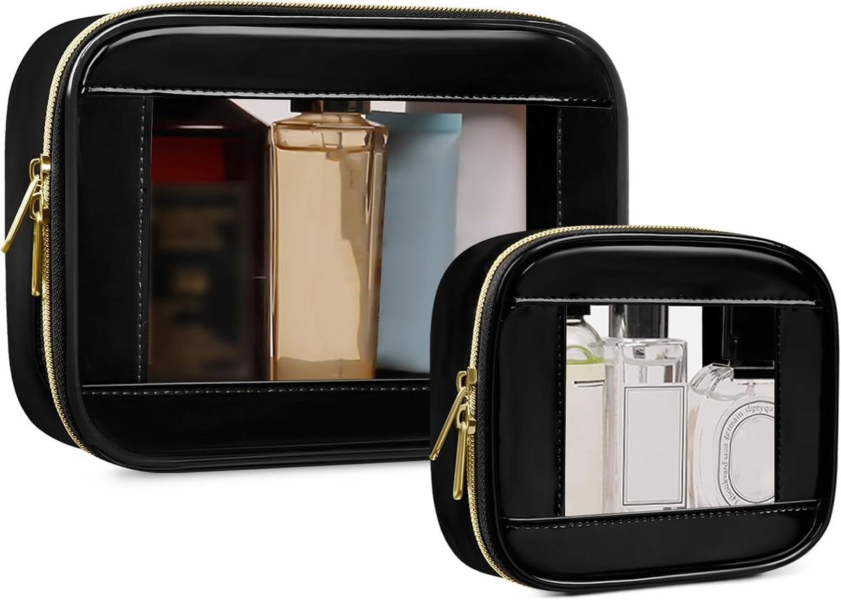 Small Clear Makeup Bag for Purse, Cute Mini Clear Cosmetic Bag Case Organizer, TSA Approved Square Small Makeup Case Pouch with Zipper, Car Travel Purse Essentials for Women (Pink, S)