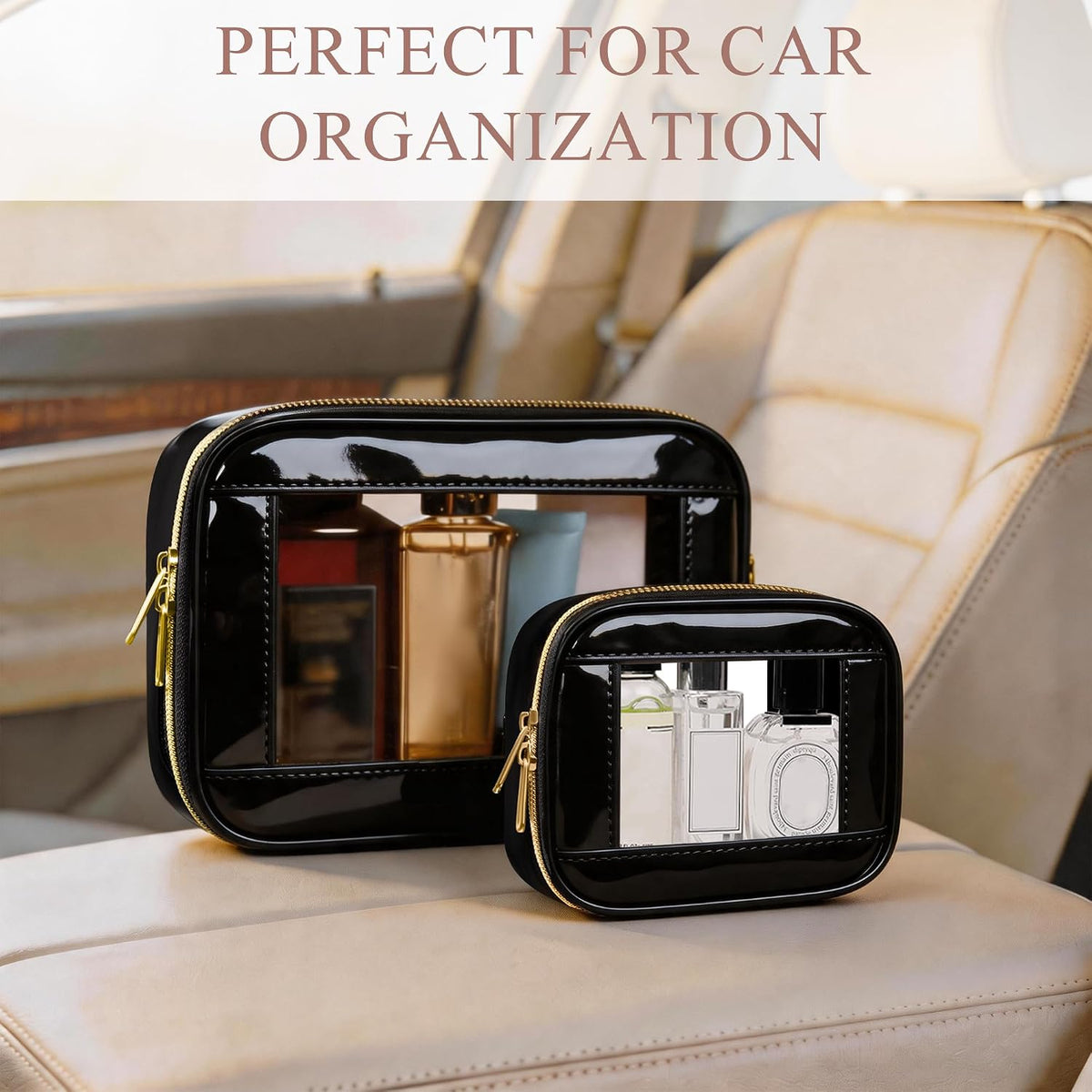 Small Clear Makeup Bag for Purse, Cute Mini Clear Cosmetic Bag Case Organizer, TSA Approved Square Small Makeup Case Pouch with Zipper, Car Travel Purse Essentials for Women (Pink, S)