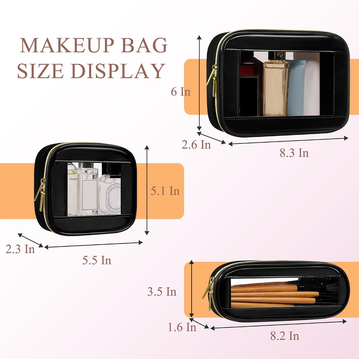 Small Clear Makeup Bag for Purse, Cute Mini Clear Cosmetic Bag Case Organizer, TSA Approved Square Small Makeup Case Pouch with Zipper, Car Travel Purse Essentials for Women (Pink, S)