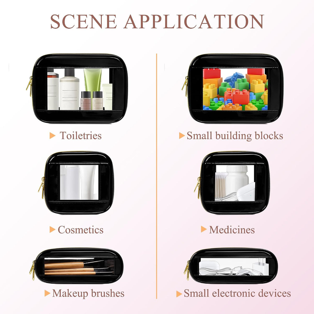 Small Clear Makeup Bag for Purse, Cute Mini Clear Cosmetic Bag Case Organizer, TSA Approved Square Small Makeup Case Pouch with Zipper, Car Travel Purse Essentials for Women (Pink, S)