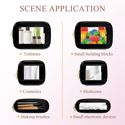 Small Clear Makeup Bag for Purse, Cute Mini Clear Cosmetic Bag Case Organizer, TSA Approved Square Small Makeup Case Pouch with Zipper, Car Travel Purse Essentials for Women (Pink, S)