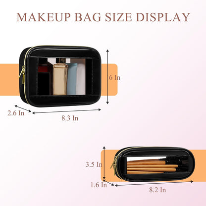 Small Clear Makeup Bag for Purse, Cute Mini Clear Cosmetic Bag Case Organizer, TSA Approved Square Small Makeup Case Pouch with Zipper, Car Travel Purse Essentials for Women (Pink, S)