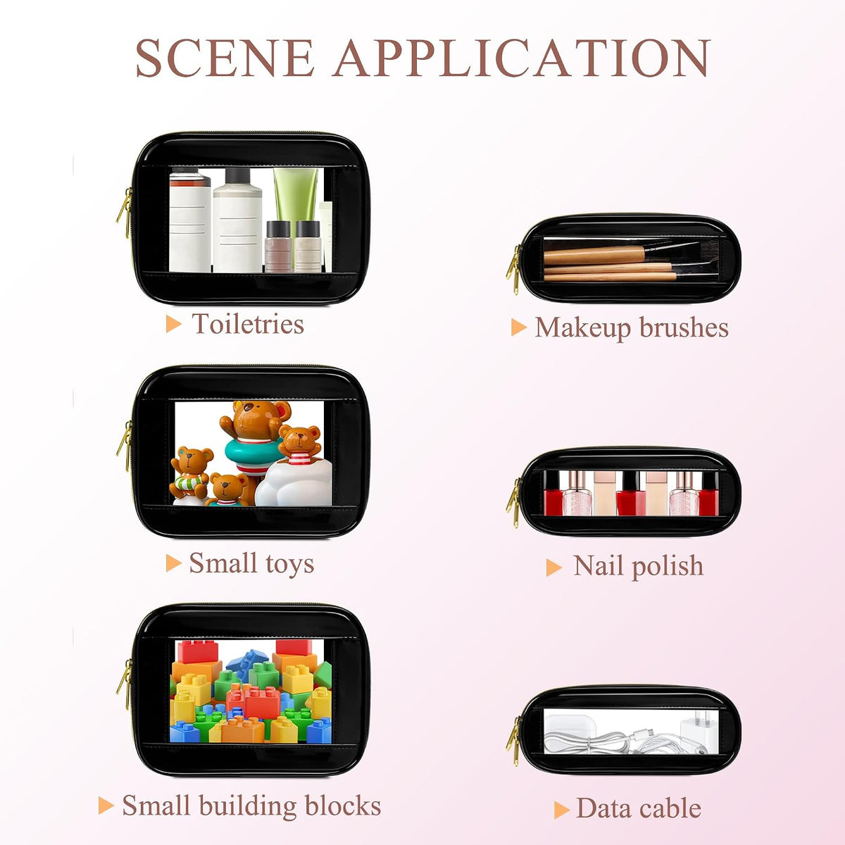 Small Clear Makeup Bag for Purse, Cute Mini Clear Cosmetic Bag Case Organizer, TSA Approved Square Small Makeup Case Pouch with Zipper, Car Travel Purse Essentials for Women (Pink, S)