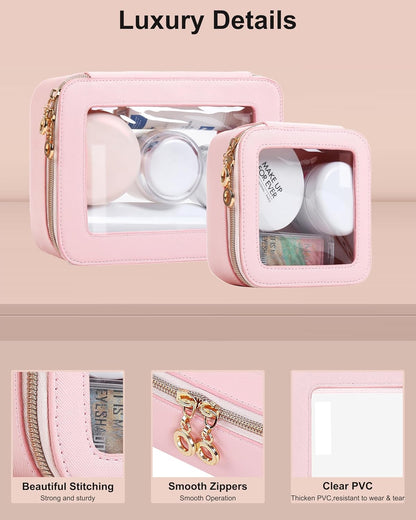 Small Clear Makeup Bag for Purse, Cute Mini Clear Cosmetic Bag Case Organizer, TSA Approved Square Small Makeup Case Pouch with Zipper, Car Travel Purse Essentials for Women (Pink, S)