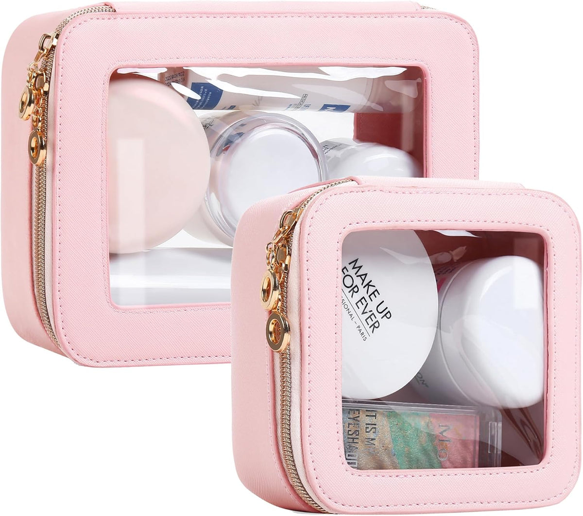 Small Clear Makeup Bag for Purse, Cute Mini Clear Cosmetic Bag Case Organizer, TSA Approved Square Small Makeup Case Pouch with Zipper, Car Travel Purse Essentials for Women (Pink, S)