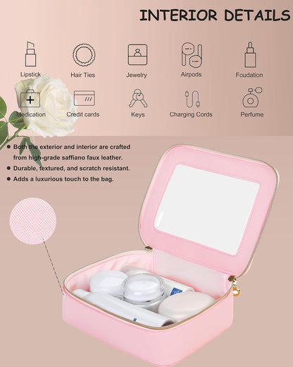 Small Clear Makeup Bag for Purse, Cute Mini Clear Cosmetic Bag Case Organizer, TSA Approved Square Small Makeup Case Pouch with Zipper, Car Travel Purse Essentials for Women (Pink, S)