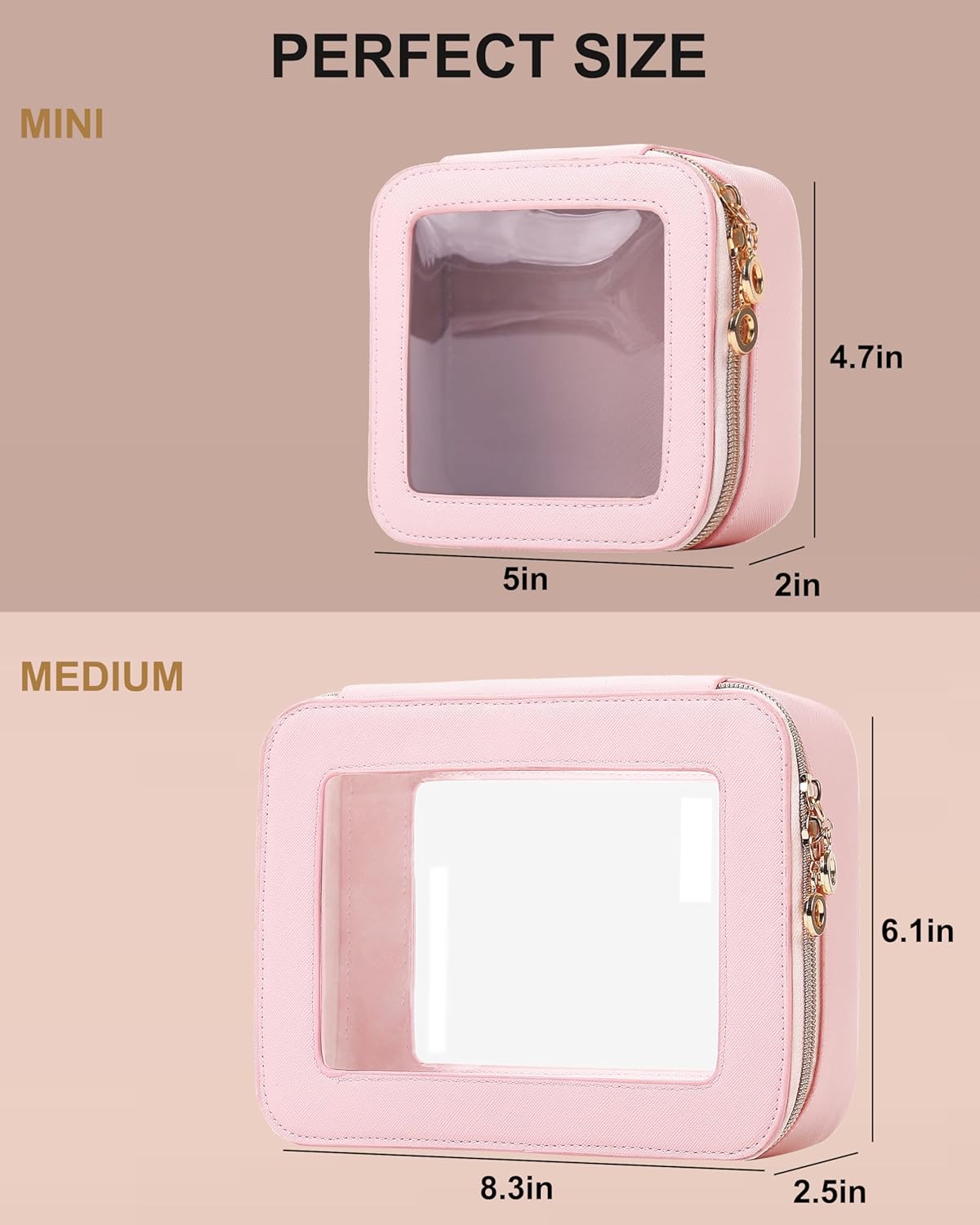 Small Clear Makeup Bag for Purse, Cute Mini Clear Cosmetic Bag Case Organizer, TSA Approved Square Small Makeup Case Pouch with Zipper, Car Travel Purse Essentials for Women (Pink, S)
