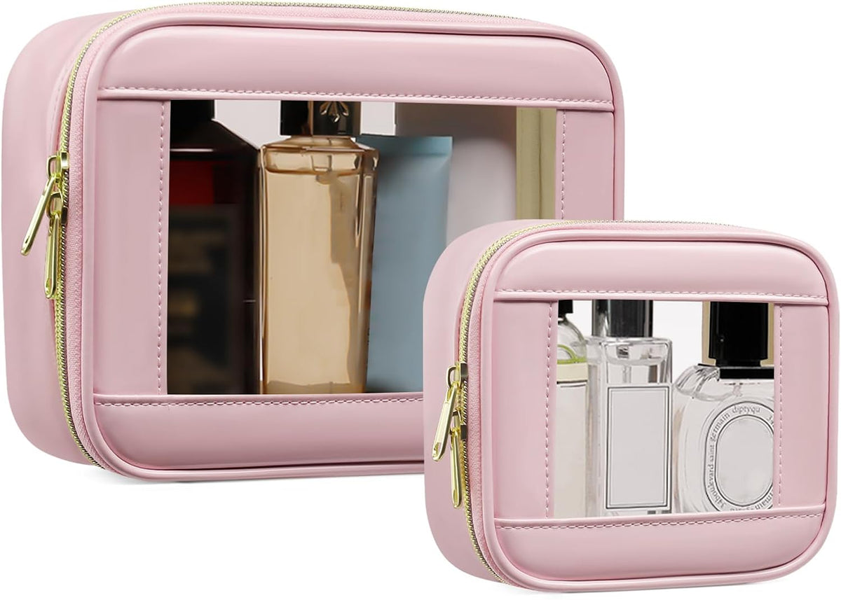 Small Clear Makeup Bag for Purse, Cute Mini Clear Cosmetic Bag Case Organizer, TSA Approved Square Small Makeup Case Pouch with Zipper, Car Travel Purse Essentials for Women (Pink, S)