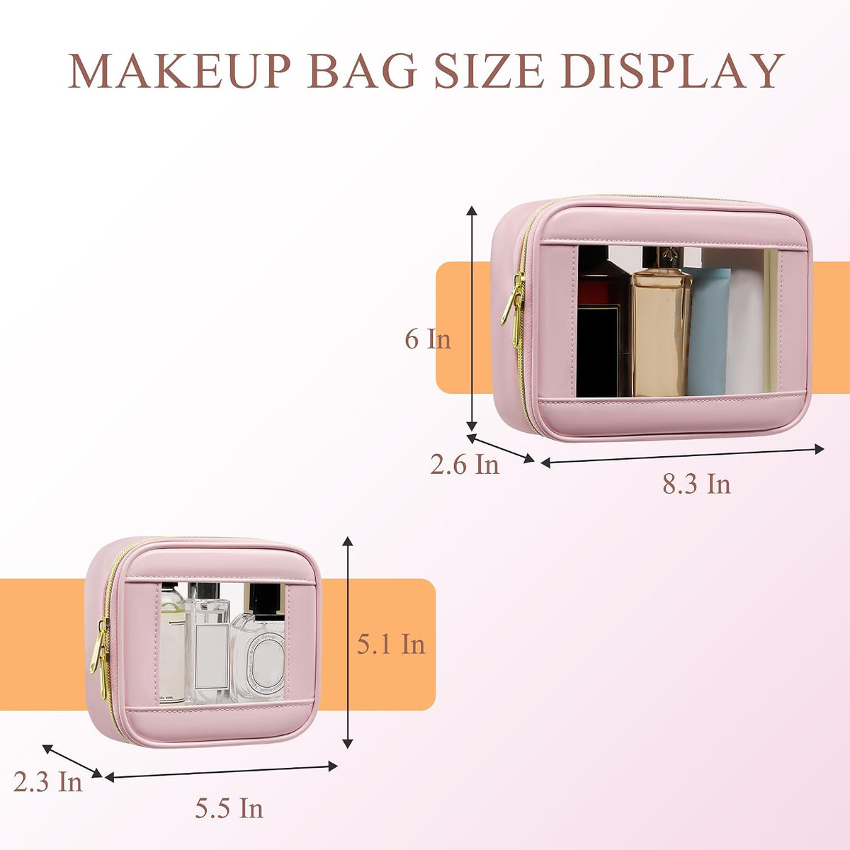 Small Clear Makeup Bag for Purse, Cute Mini Clear Cosmetic Bag Case Organizer, TSA Approved Square Small Makeup Case Pouch with Zipper, Car Travel Purse Essentials for Women (Pink, S)