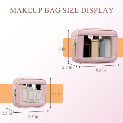 Small Clear Makeup Bag for Purse, Cute Mini Clear Cosmetic Bag Case Organizer, TSA Approved Square Small Makeup Case Pouch with Zipper, Car Travel Purse Essentials for Women (Pink, S)