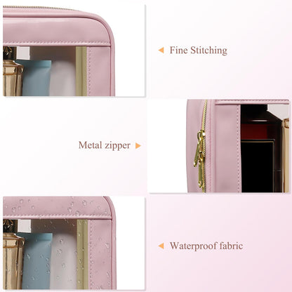 Small Clear Makeup Bag for Purse, Cute Mini Clear Cosmetic Bag Case Organizer, TSA Approved Square Small Makeup Case Pouch with Zipper, Car Travel Purse Essentials for Women (Pink, S)