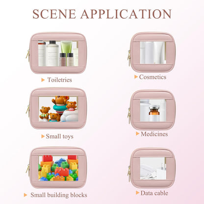 Small Clear Makeup Bag for Purse, Cute Mini Clear Cosmetic Bag Case Organizer, TSA Approved Square Small Makeup Case Pouch with Zipper, Car Travel Purse Essentials for Women (Pink, S)