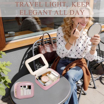 Small Clear Makeup Bag for Purse, Cute Mini Clear Cosmetic Bag Case Organizer, TSA Approved Square Small Makeup Case Pouch with Zipper, Car Travel Purse Essentials for Women (Pink, S)