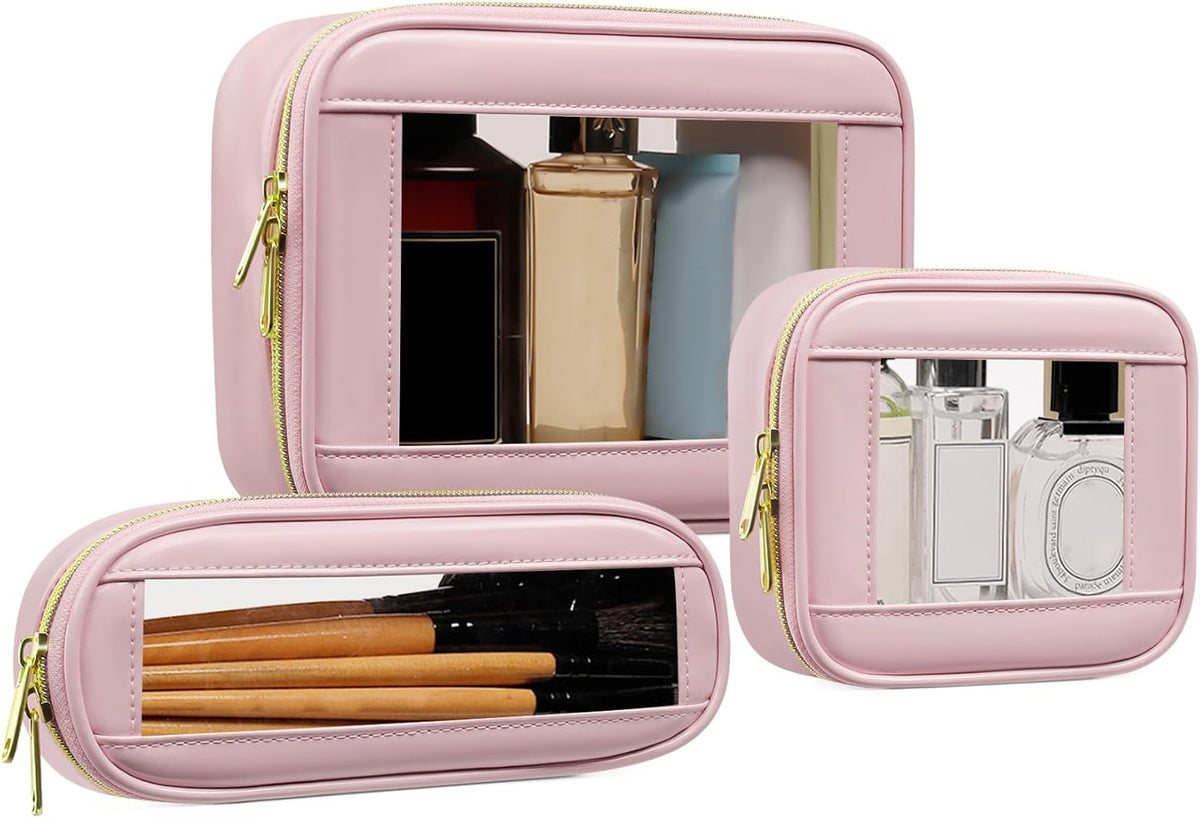 Small Clear Makeup Bag for Purse, Cute Mini Clear Cosmetic Bag Case Organizer, TSA Approved Square Small Makeup Case Pouch with Zipper, Car Travel Purse Essentials for Women (Pink, S)