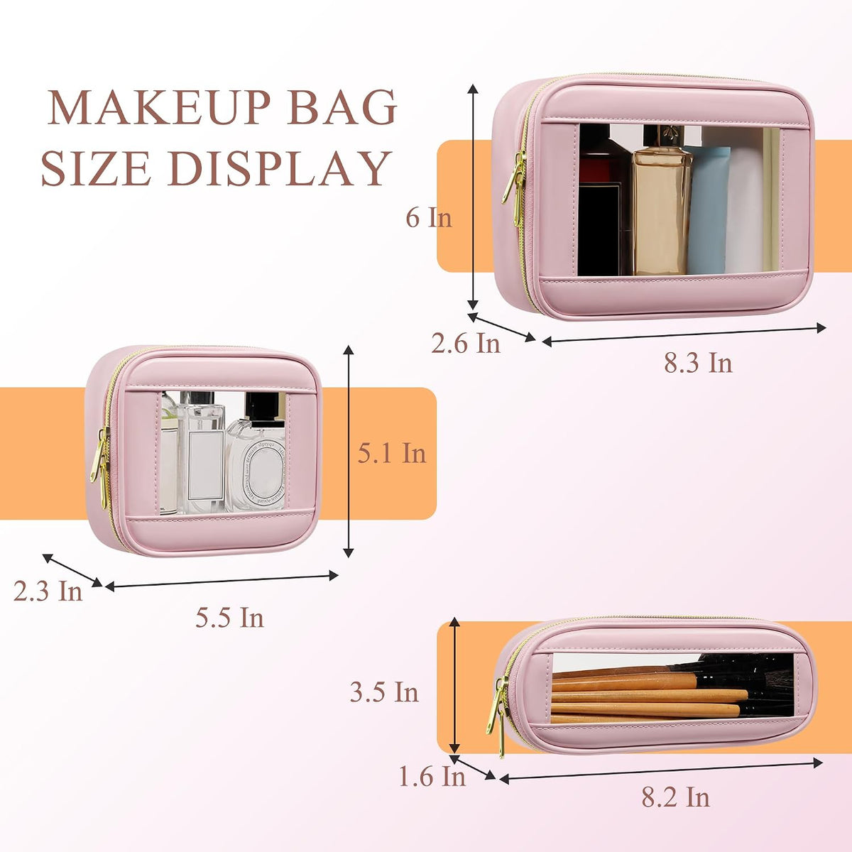 Small Clear Makeup Bag for Purse, Cute Mini Clear Cosmetic Bag Case Organizer, TSA Approved Square Small Makeup Case Pouch with Zipper, Car Travel Purse Essentials for Women (Pink, S)