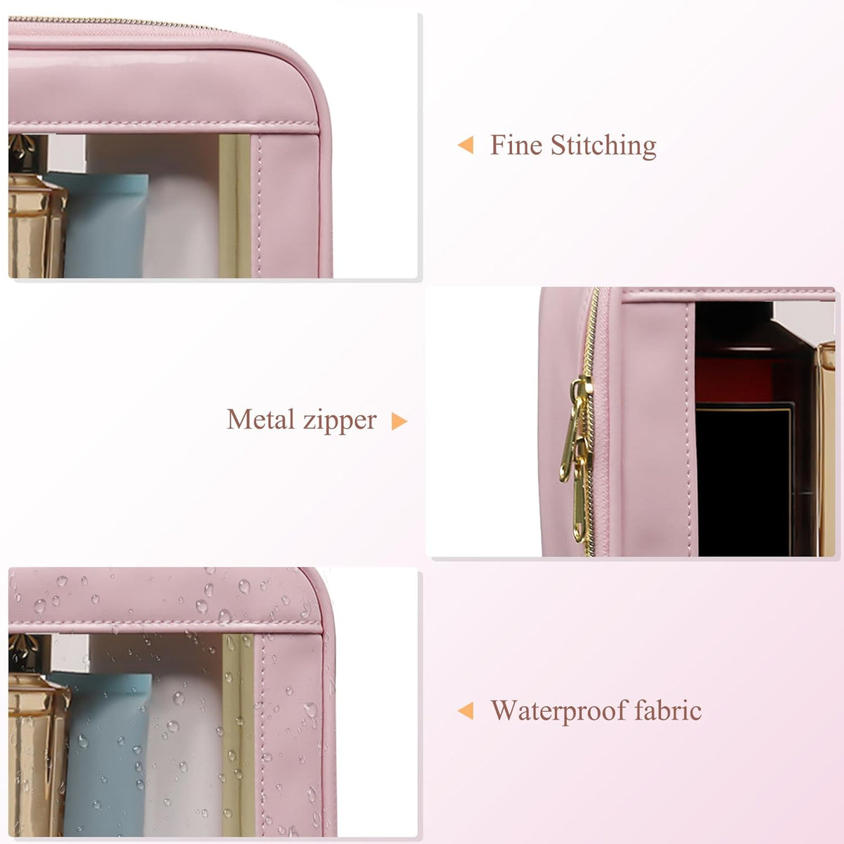 Small Clear Makeup Bag for Purse, Cute Mini Clear Cosmetic Bag Case Organizer, TSA Approved Square Small Makeup Case Pouch with Zipper, Car Travel Purse Essentials for Women (Pink, S)