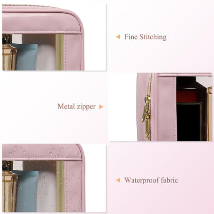Small Clear Makeup Bag for Purse, Cute Mini Clear Cosmetic Bag Case Organizer, TSA Approved Square Small Makeup Case Pouch with Zipper, Car Travel Purse Essentials for Women (Pink, S)
