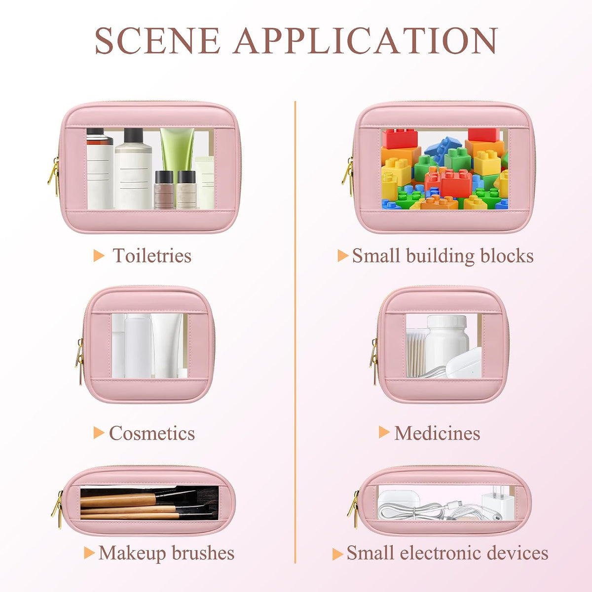 Small Clear Makeup Bag for Purse, Cute Mini Clear Cosmetic Bag Case Organizer, TSA Approved Square Small Makeup Case Pouch with Zipper, Car Travel Purse Essentials for Women (Pink, S)