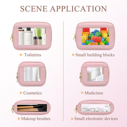 Small Clear Makeup Bag for Purse, Cute Mini Clear Cosmetic Bag Case Organizer, TSA Approved Square Small Makeup Case Pouch with Zipper, Car Travel Purse Essentials for Women (Pink, S)
