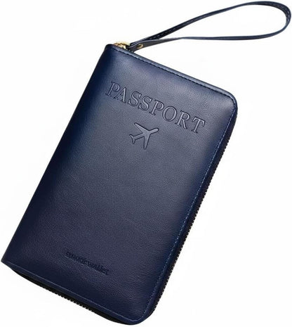 Travel Document Holder Organizer Wallet Cover PU Leather for Secure Storage Suitable for Holidays Business Trips Daily Commuting, Sky Blue