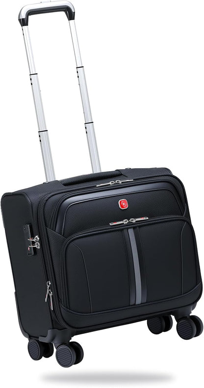 ROPLUS Underseat Carry-On Luggage Lightweight Rolling Tote Bag with 4 Spinner Wheels (Black, 16-Inch)