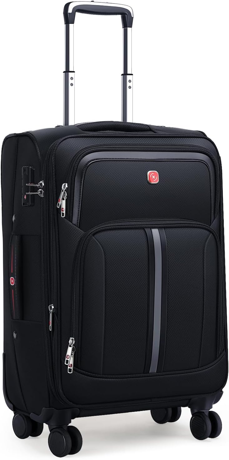 ROPLUS Underseat Carry-On Luggage Lightweight Rolling Tote Bag with 4 Spinner Wheels (Black, 16-Inch)