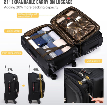 ROPLUS Underseat Carry-On Luggage Lightweight Rolling Tote Bag with 4 Spinner Wheels (Black, 16-Inch)