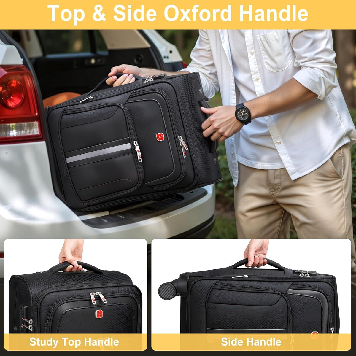 ROPLUS Underseat Carry-On Luggage Lightweight Rolling Tote Bag with 4 Spinner Wheels (Black, 16-Inch)