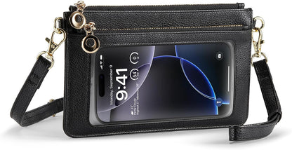 Small Crossbody Bags for Women Cell Phone Purse Touch Screen Bag Clutch Vegan Leather 2 in 1 Adjustable Neck Strap and Wrist