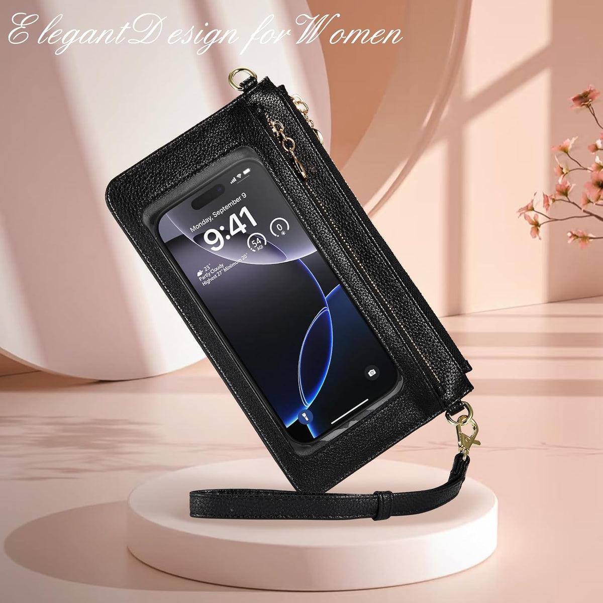 Small Crossbody Bags for Women Cell Phone Purse Touch Screen Bag Clutch Vegan Leather 2 in 1 Adjustable Neck Strap and Wrist