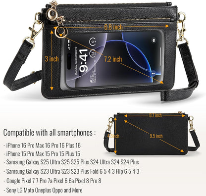 Small Crossbody Bags for Women Cell Phone Purse Touch Screen Bag Clutch Vegan Leather 2 in 1 Adjustable Neck Strap and Wrist