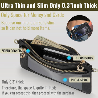 Small Crossbody Bags for Women Cell Phone Purse Touch Screen Bag Clutch Vegan Leather 2 in 1 Adjustable Neck Strap and Wrist