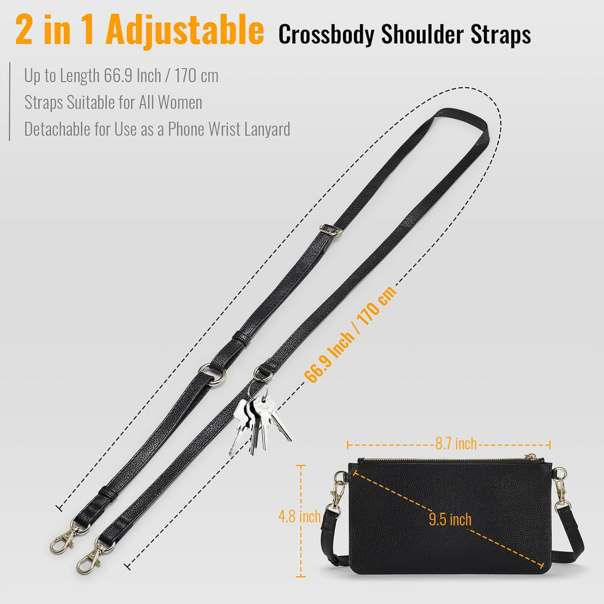 Small Crossbody Bags for Women Cell Phone Purse Touch Screen Bag Clutch Vegan Leather 2 in 1 Adjustable Neck Strap and Wrist