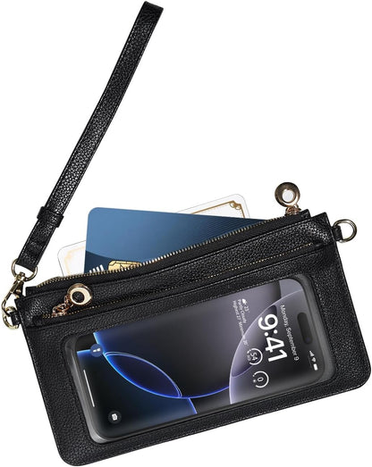 Small Crossbody Bags for Women Cell Phone Purse Touch Screen Bag Clutch Vegan Leather 2 in 1 Adjustable Neck Strap and Wrist