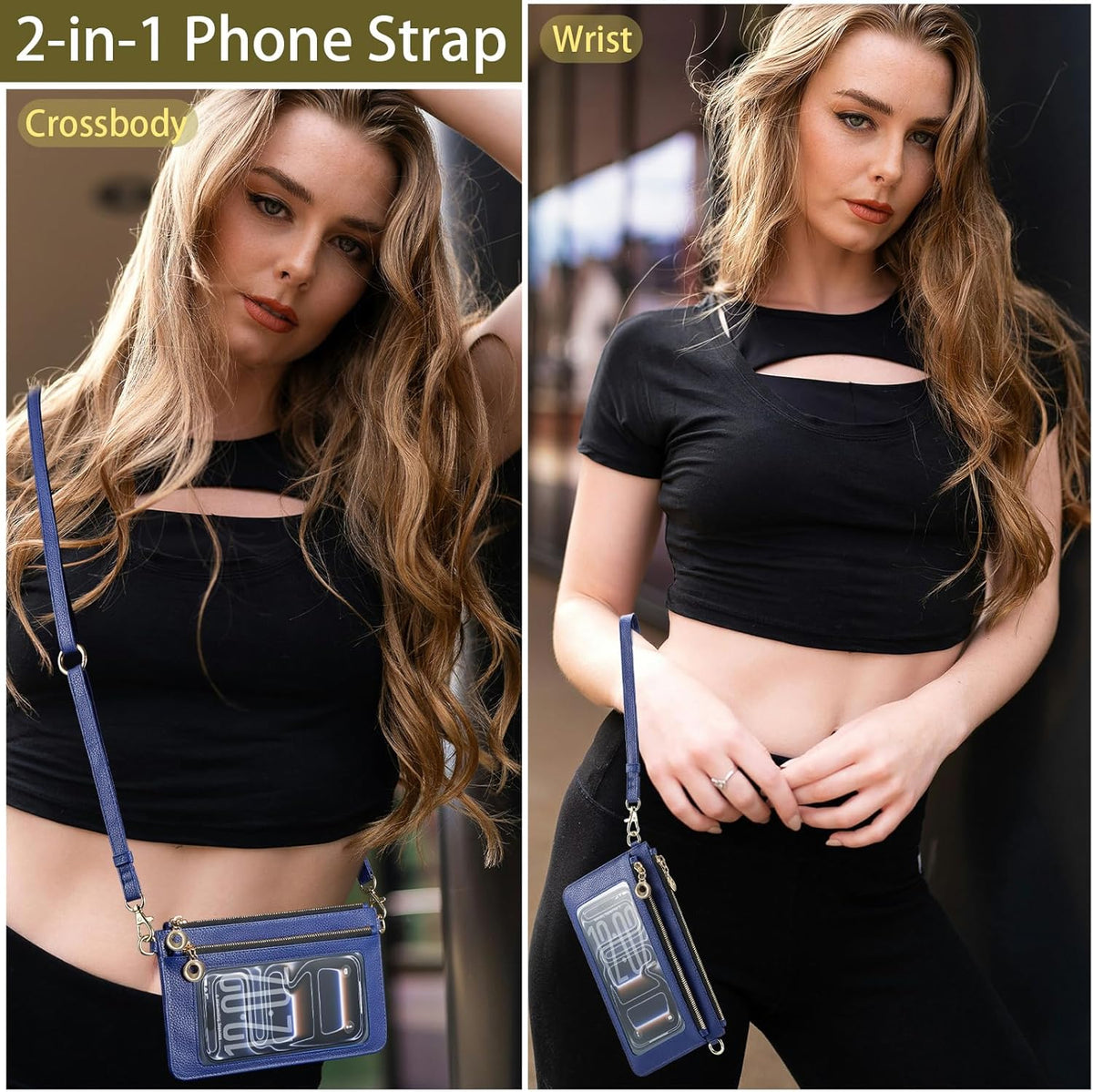 Small Crossbody Bags for Women Cell Phone Purse Touch Screen Bag Clutch Vegan Leather 2 in 1 Adjustable Neck Strap and Wrist