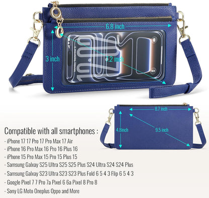 Small Crossbody Bags for Women Cell Phone Purse Touch Screen Bag Clutch Vegan Leather 2 in 1 Adjustable Neck Strap and Wrist
