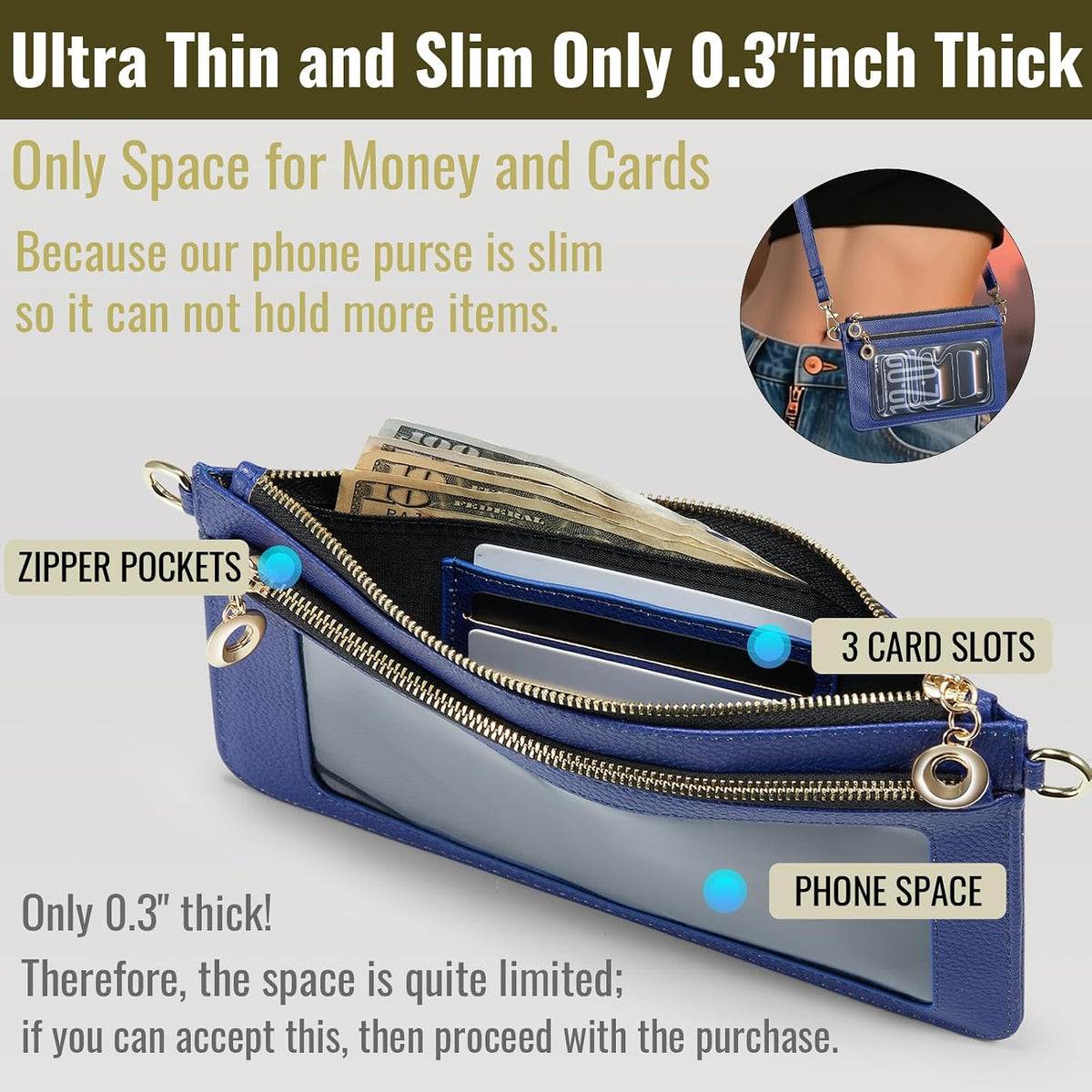 Small Crossbody Bags for Women Cell Phone Purse Touch Screen Bag Clutch Vegan Leather 2 in 1 Adjustable Neck Strap and Wrist