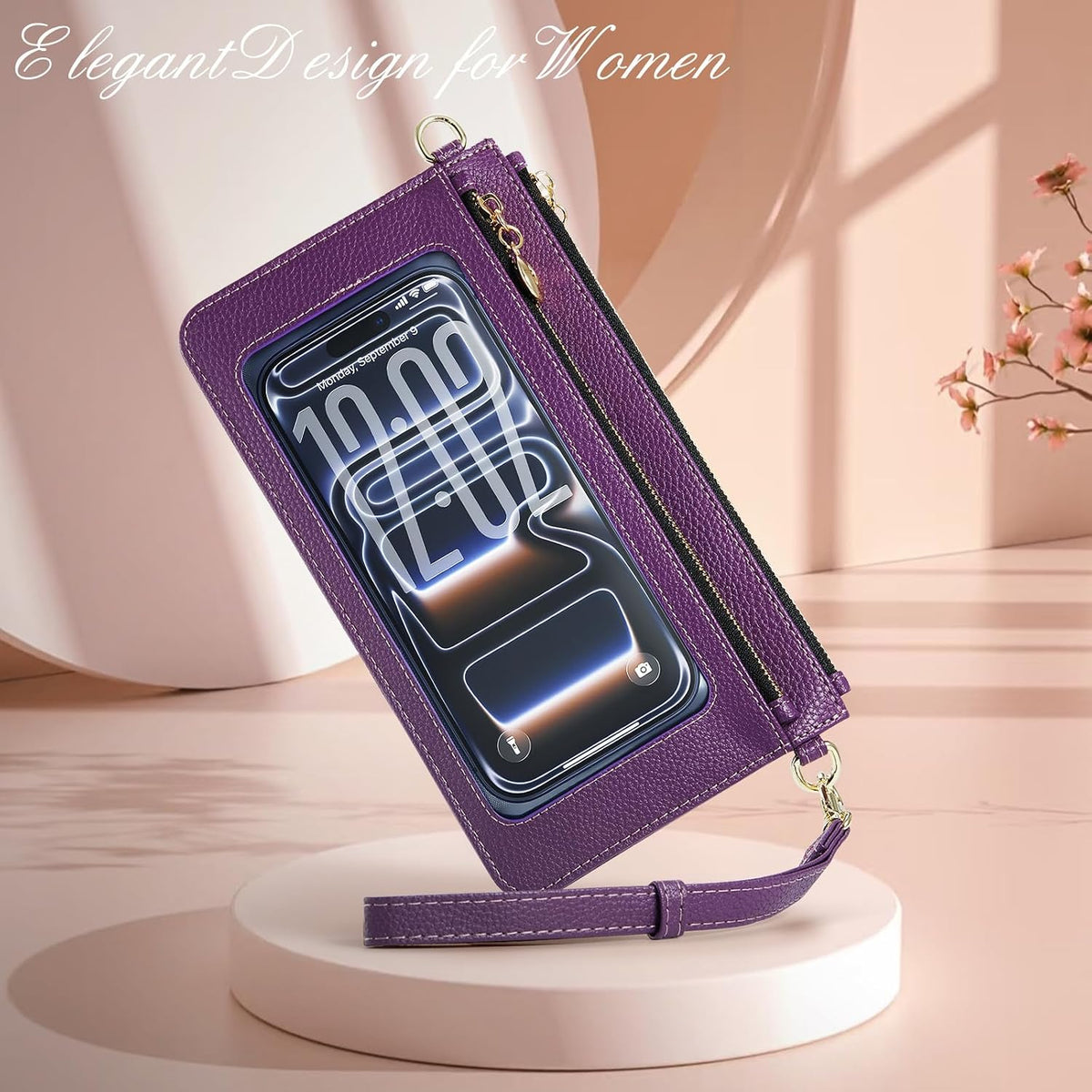 Small Crossbody Bags for Women Cell Phone Purse Touch Screen Bag Clutch Vegan Leather 2 in 1 Adjustable Neck Strap and Wrist