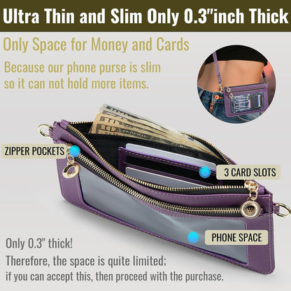 Small Crossbody Bags for Women Cell Phone Purse Touch Screen Bag Clutch Vegan Leather 2 in 1 Adjustable Neck Strap and Wrist