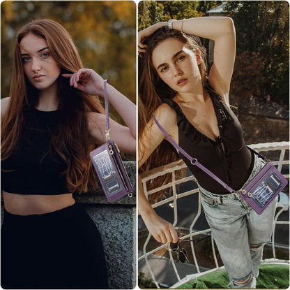 Small Crossbody Bags for Women Cell Phone Purse Touch Screen Bag Clutch Vegan Leather 2 in 1 Adjustable Neck Strap and Wrist