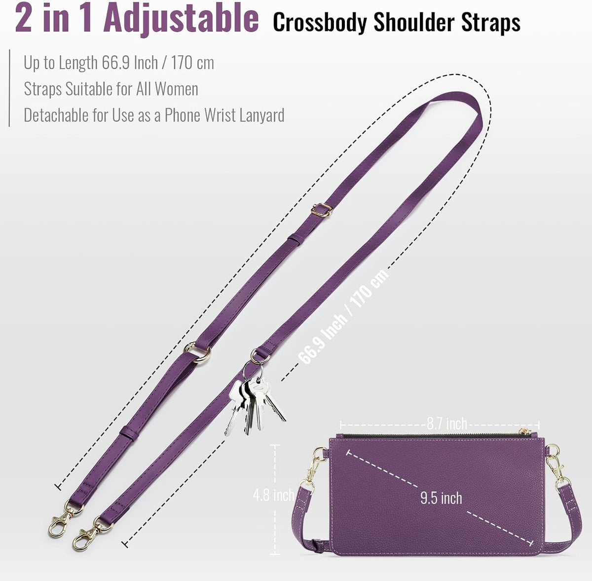 Small Crossbody Bags for Women Cell Phone Purse Touch Screen Bag Clutch Vegan Leather 2 in 1 Adjustable Neck Strap and Wrist