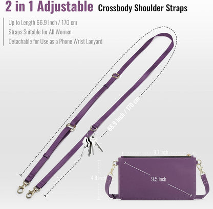 Small Crossbody Bags for Women Cell Phone Purse Touch Screen Bag Clutch Vegan Leather 2 in 1 Adjustable Neck Strap and Wrist