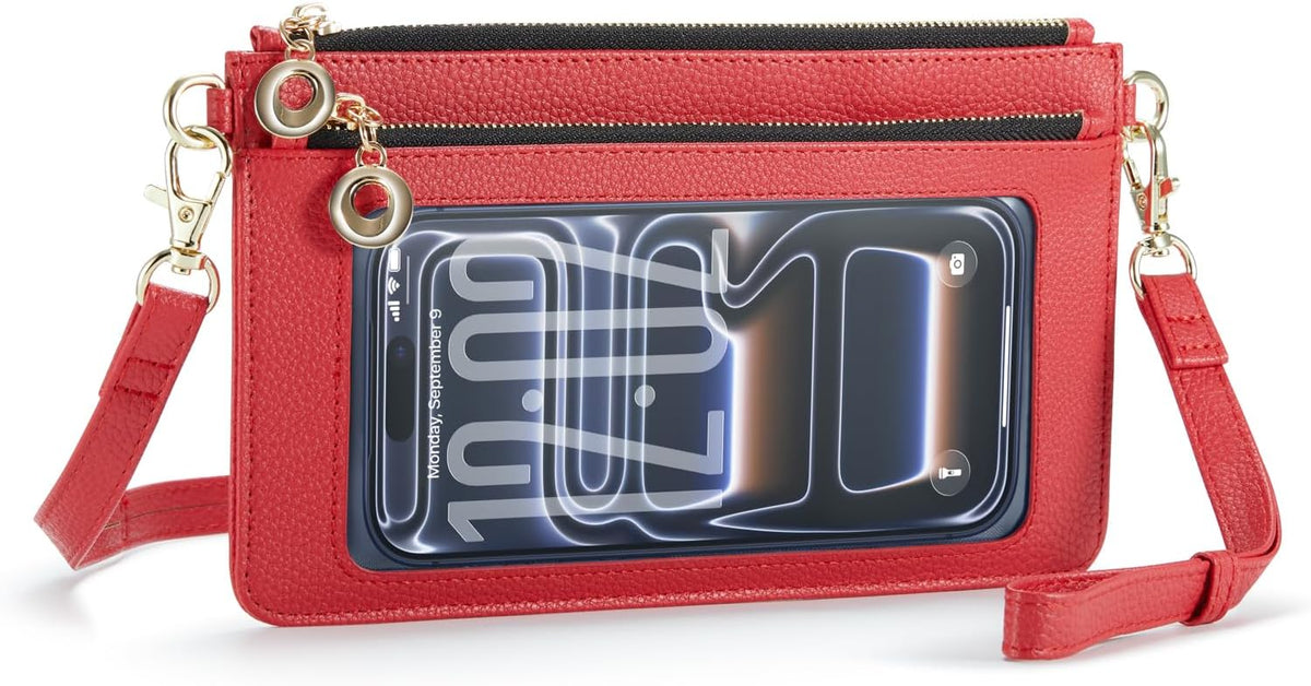 Small Crossbody Bags for Women Cell Phone Purse Touch Screen Bag Clutch Vegan Leather 2 in 1 Adjustable Neck Strap and Wrist