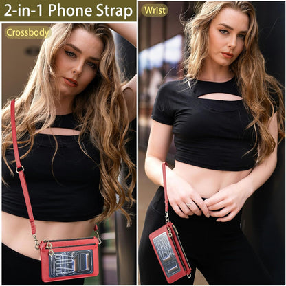 Small Crossbody Bags for Women Cell Phone Purse Touch Screen Bag Clutch Vegan Leather 2 in 1 Adjustable Neck Strap and Wrist