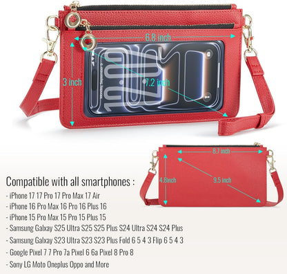 Small Crossbody Bags for Women Cell Phone Purse Touch Screen Bag Clutch Vegan Leather 2 in 1 Adjustable Neck Strap and Wrist